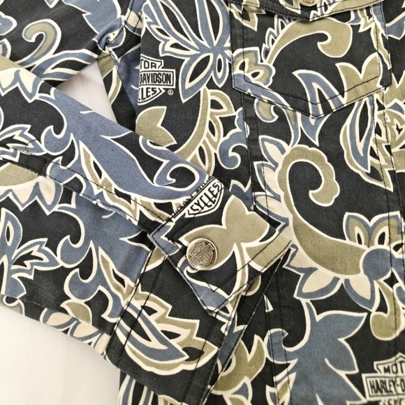 Harley Davidson Cotton Trucker Jacket in Blue and Green Paisley Size Small - Picture 7 of 9